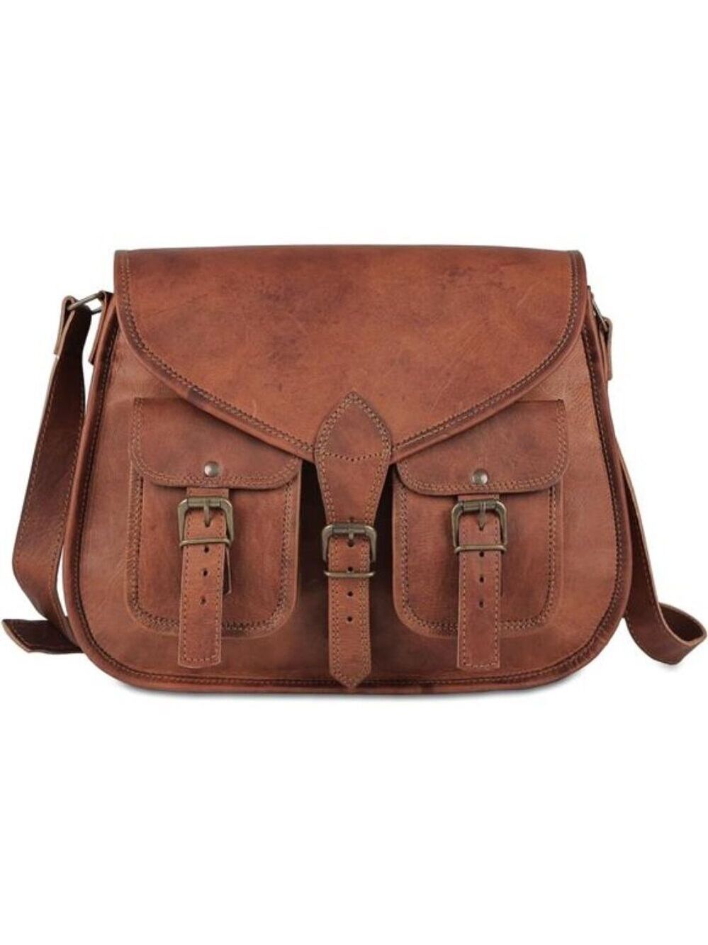 Leather shoulder bag crossbody tote satchel purse womens travel handbag brown